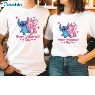 Stitch And Angel Happy Valentine's Day Couple Shirt